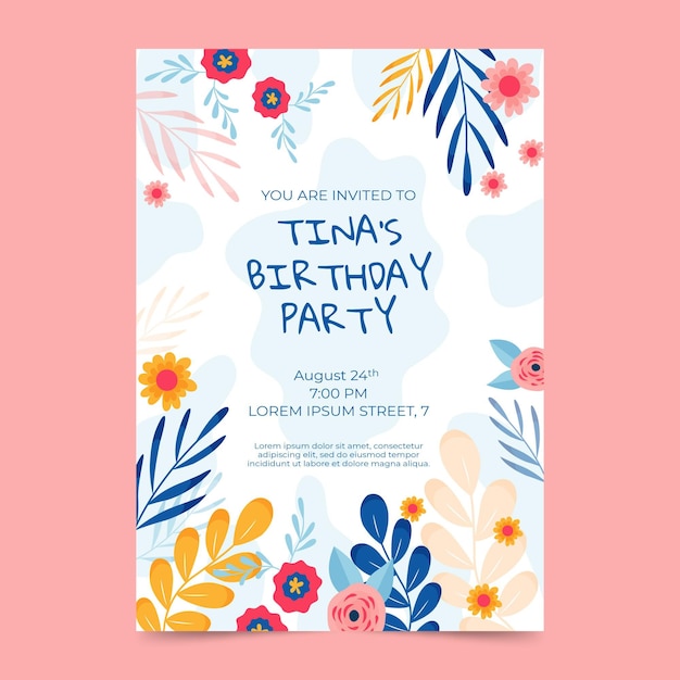 Plantilla de invitación de cumpleaños floral