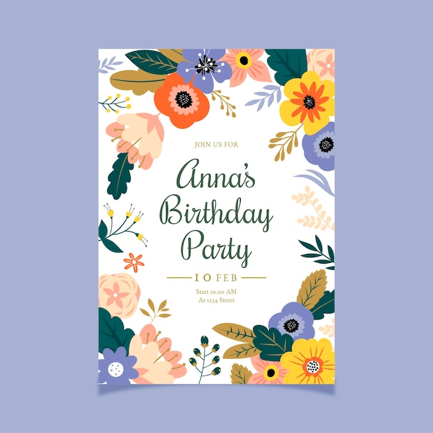 Plantilla de invitación de cumpleaños floral