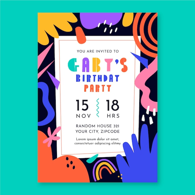 Plantilla de invitación de cumpleaños de formas abstractas