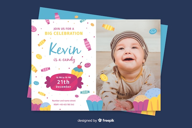 Vector plantilla de invitación de cumpleaños con foto