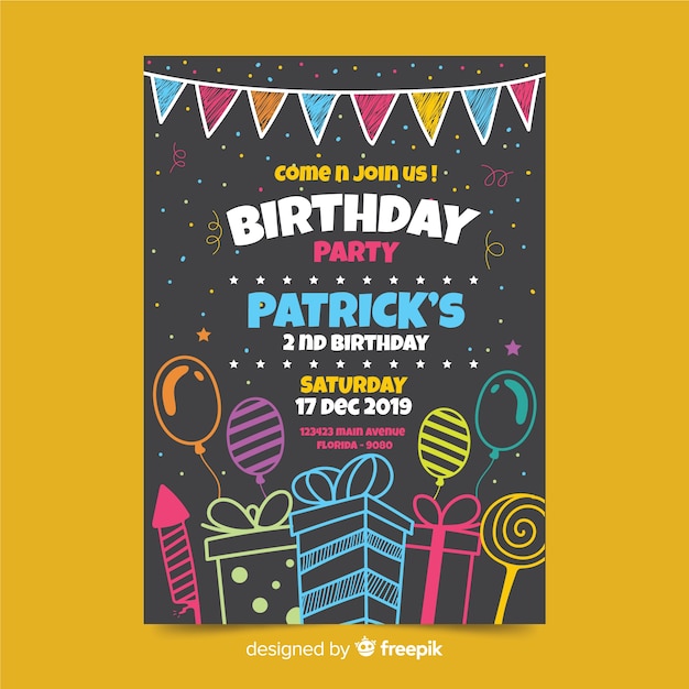 Vector plantilla de invitación de cumpleaños para niños