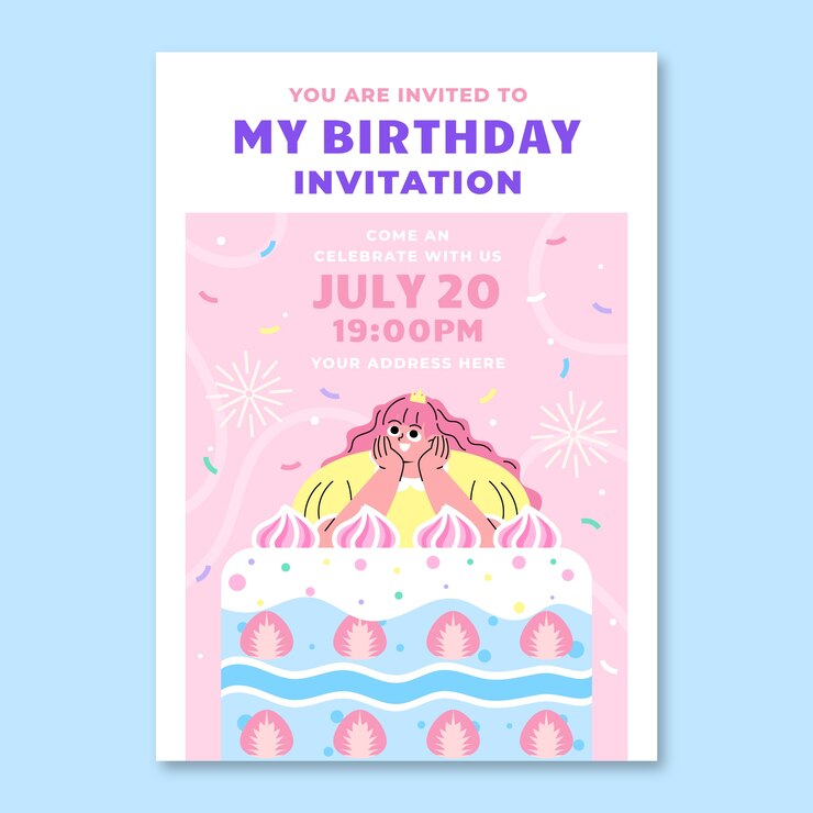 Plantilla de invitación de cumpleaños plana
