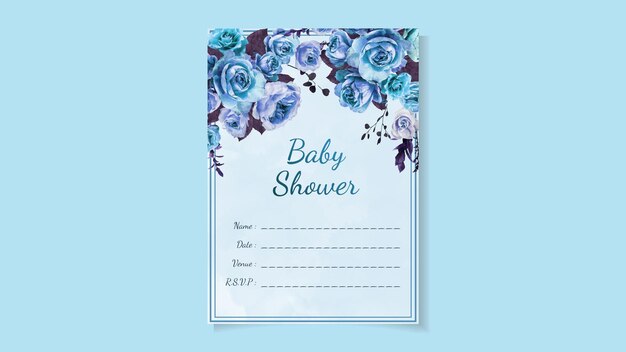 Plantilla de invitación de ducha de bebé tema de diseño floral dulce flor linda