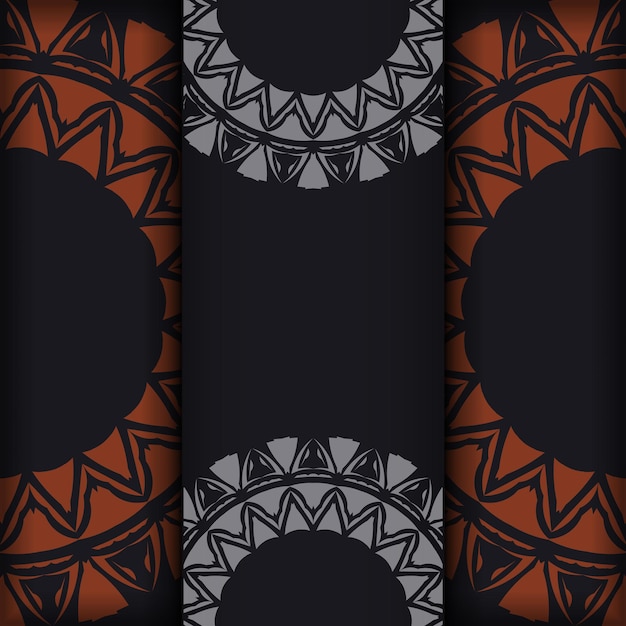 Plantilla de invitación con espacio para texto y patrones abstractos. Diseño de vector de lujo de postal en color negro con patrones naranjas.