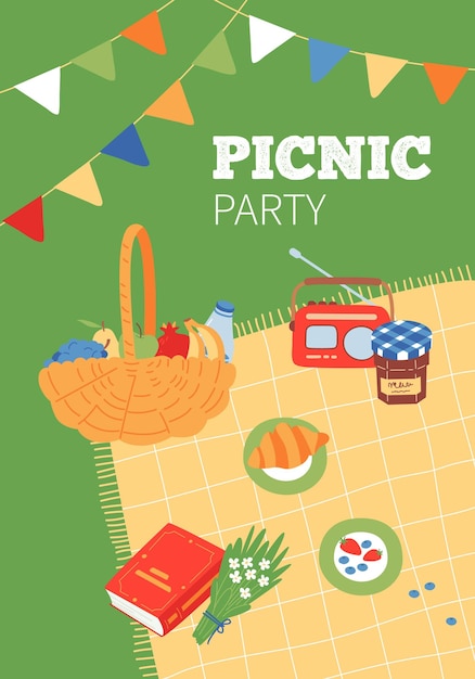 Vector plantilla de invitación para una fiesta de picnic diseño de tarjeta lindo