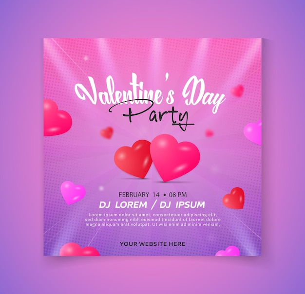 Plantilla de invitación para la fiesta de san valentín para la publicación en las redes sociales