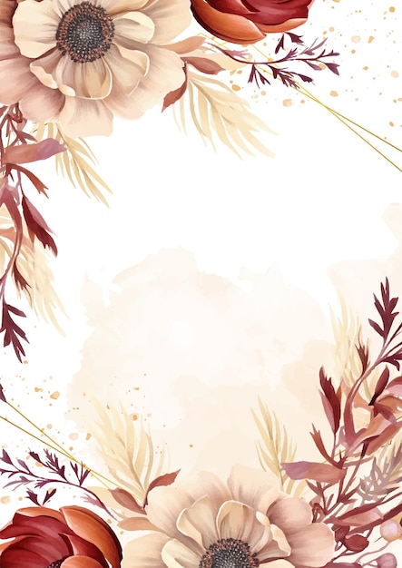 plantilla de invitación de fondo de corona marrón beige y blanca con flora y flores ilustraciones vectoriales de hermosas flores rústicas para el patrón de fondo o invitaciones de boda