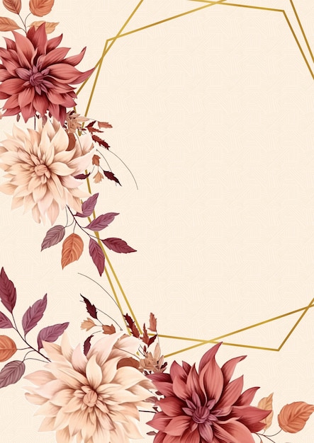 plantilla de invitación de fondo de corona marrón y beige con flora y flor