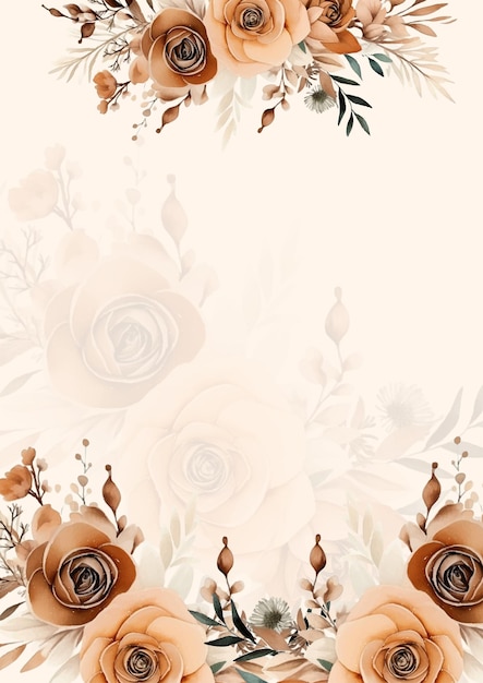 plantilla de invitación de fondo de corona marrón y beige con flora y flor