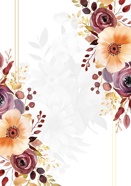 plantilla de invitación de fondo de corona naranja y roja con flora y flor
