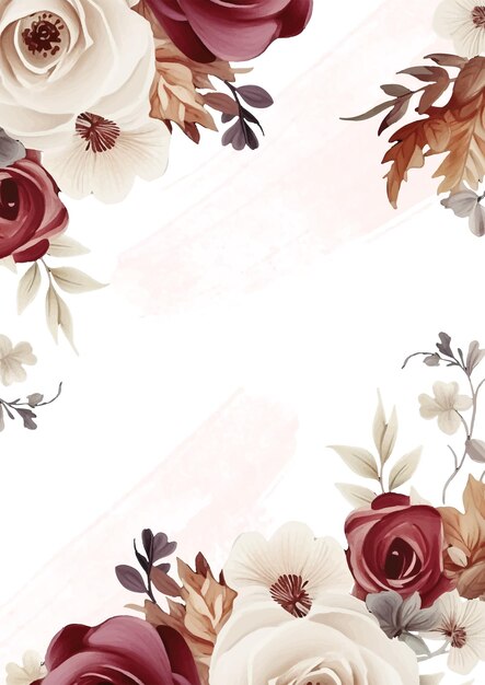 plantilla de invitación de fondo de corona roja y beige con flora y flor