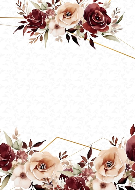 plantilla de invitación de fondo de corona roja blanca y beige con flora y flor