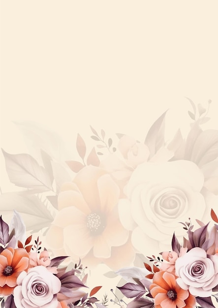 Plantilla de invitación de fondo de melocotón y corona blanca con flora y flor