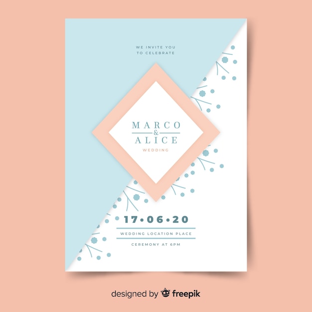 Plantilla invitación geométrica de boda