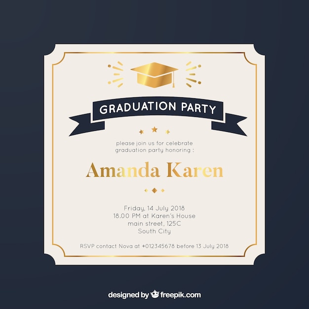 Vector plantilla de invitación de graduación con diseño plano