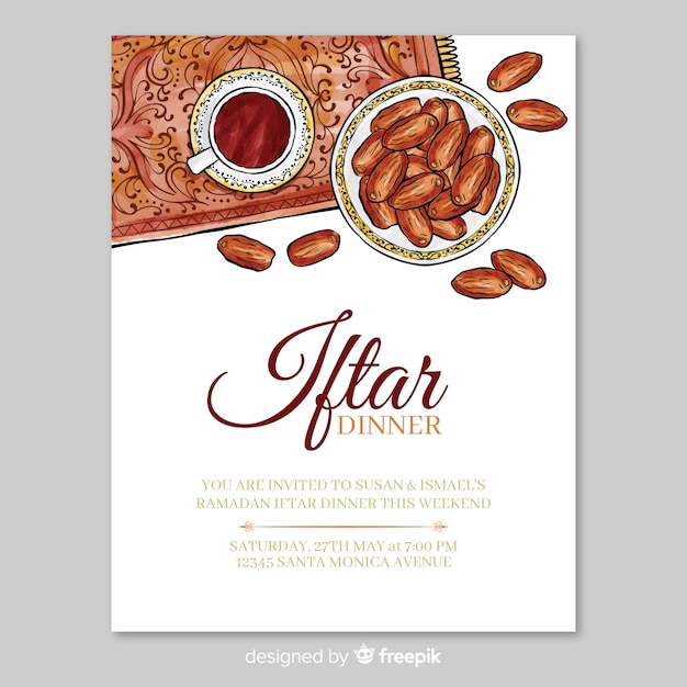 Plantilla de invitación de iftar en acuarela