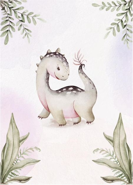 Vector plantilla para invitación niños diseño ilustración acuarela dinosaurios en la selva