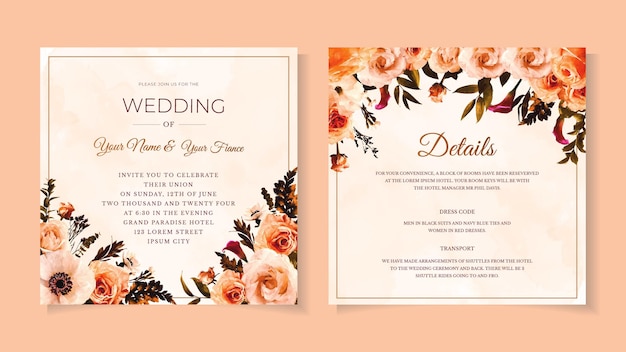 Plantilla de invitación de nupcias de boda de matrimonio de flores florales románticas