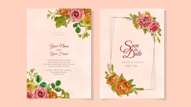 Plantilla de invitación de nupcias de boda de matrimonio de flores florales románticas