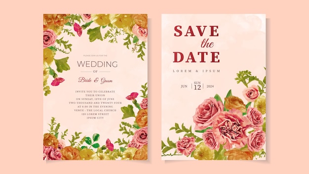 Plantilla de invitación de nupcias de boda de matrimonio de flores florales románticas