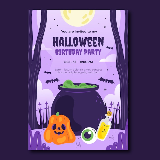 Vector plantilla de invitación plana para la temporada de halloween