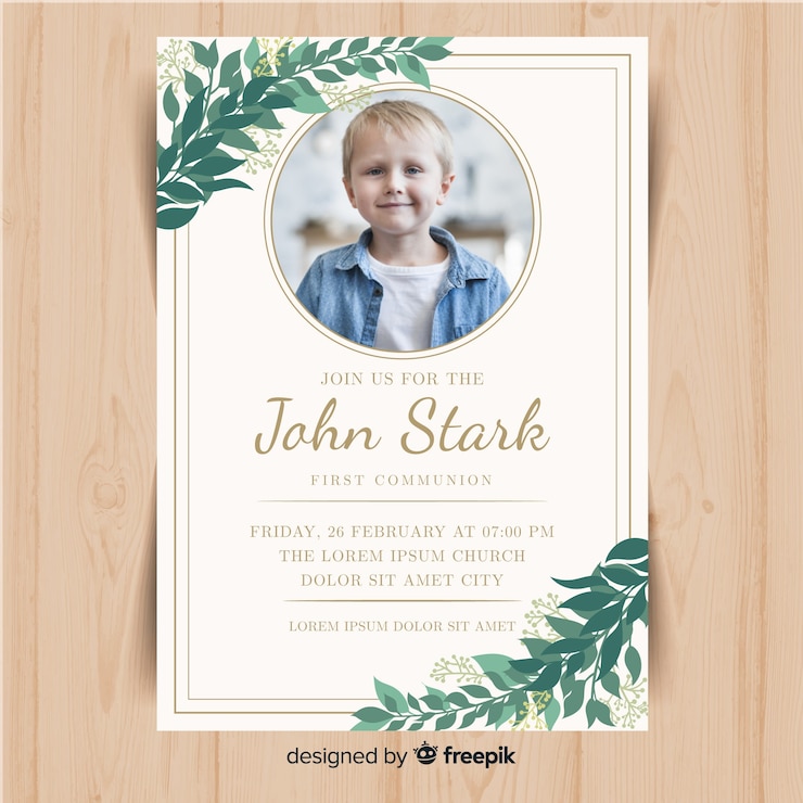 Vector plantilla de invitación de primera comunión con fotografía