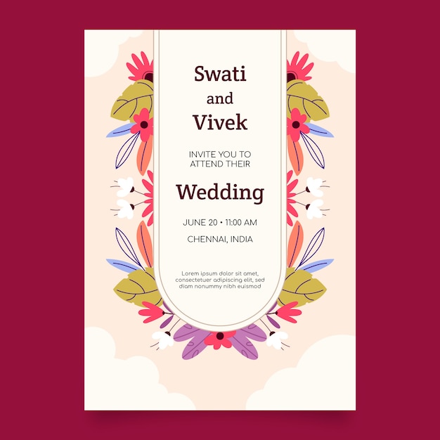 Plantilla de invitación real de bodas indias dibujada a mano
