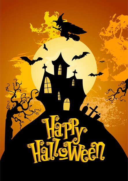 Una plantilla de invitación realista para una fiesta de Halloween, un cartel de portada de un libro, una calabaza feliz para la noche de Halloween.