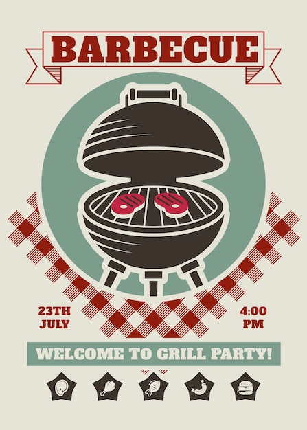 Vector plantilla de invitación de restaurante de fiesta de barbacoa retro