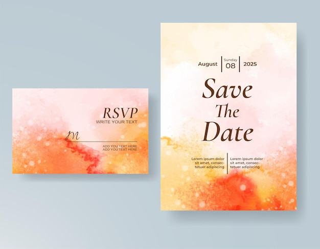 plantilla de invitación de tarjeta de boda con salpicaduras de acuarela pintadas a mano