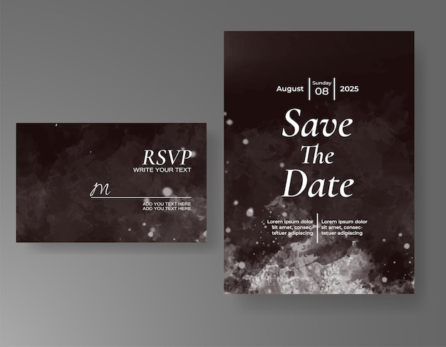 plantilla de invitación de tarjeta de boda con salpicaduras de acuarela pintadas a mano