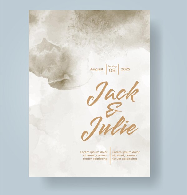 plantilla de invitación de tarjeta de boda con salpicaduras de acuarela pintadas a mano