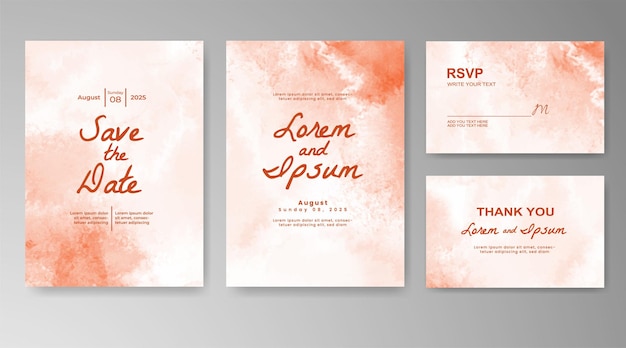 plantilla de invitación de tarjeta de boda con salpicaduras de acuarela pintadas a mano
