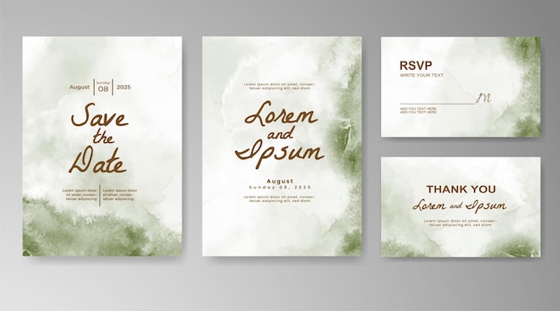 plantilla de invitación de tarjeta de boda con salpicaduras de acuarela pintadas a mano