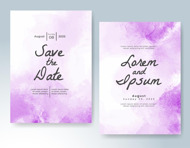 plantilla de invitación de tarjeta de boda con salpicaduras de acuarela pintadas a mano