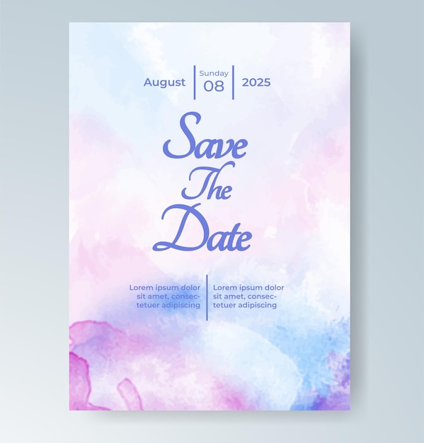 plantilla de invitación de tarjeta de boda con salpicaduras de acuarela pintadas a mano