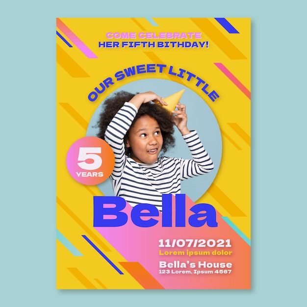 Vector plantilla de invitación de tarjeta de cumpleaños para niños con foto