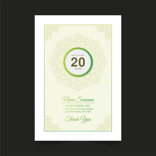 Plantilla de invitación de tarjeta de cumpleaños verde