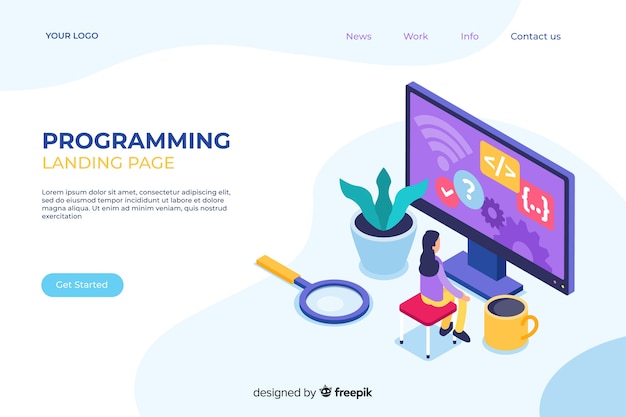 Plantilla isométrica de landing page de programación