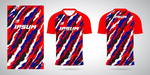 Plantilla de jersey deportivo de camisa azul roja negra blanca para uniformes de equipo y fútbol