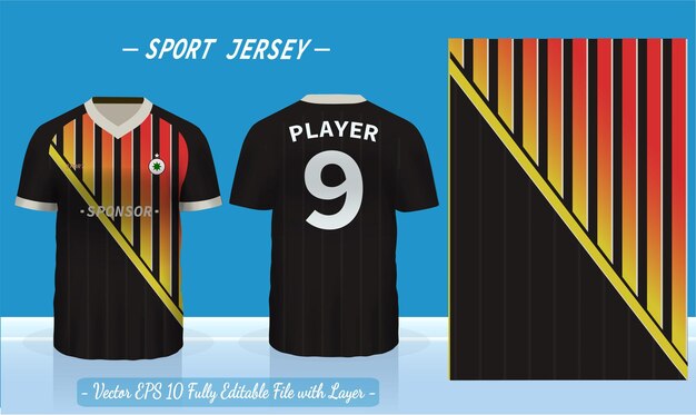 La plantilla de jersey deportivo para uniformes de equipo se puede utilizar para el fútbol de bádminton en la vista frontal y posterior