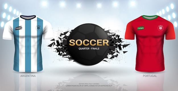 de jersey de portugal vs soccer. | Vector Premium