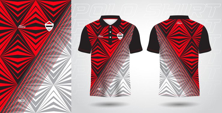 Plantilla de jersey de sublimación de camiseta deportiva polo roja y negra