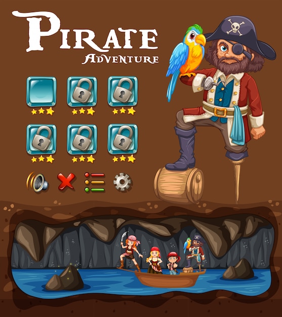 Una plantilla de juego de aventura pirata