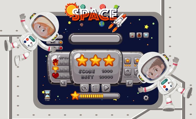 Plantilla de juego con dos astronautas volando.