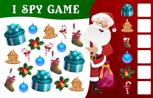 Vector plantilla de juego educativo para niños christmas i spy