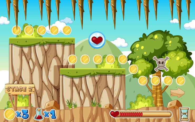 Vector plantilla de juego escena del bosque