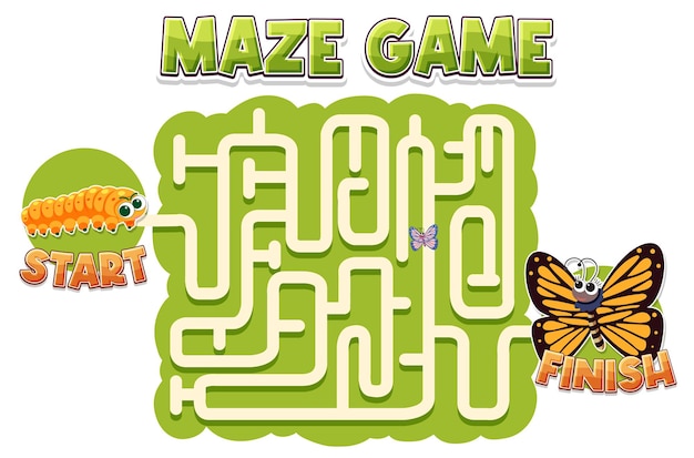 Plantilla de juego de laberinto en tema de insectos para niños