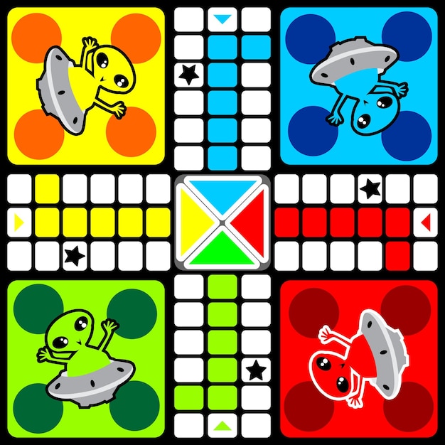 Vector plantilla de juego de mesa ludo con tema alienígena