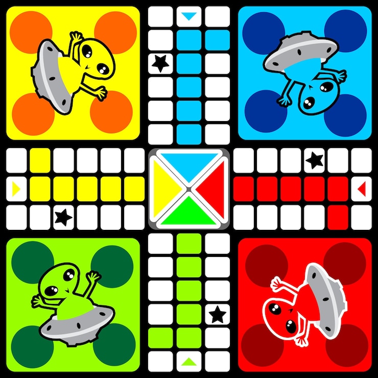 Vector plantilla de juego de mesa ludo con tema alienígena